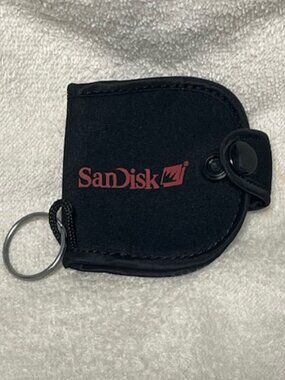SanDisk Memory/Flash Card Travel Snap Pouch Case Keychain Logo Black 2.5"x2.75"